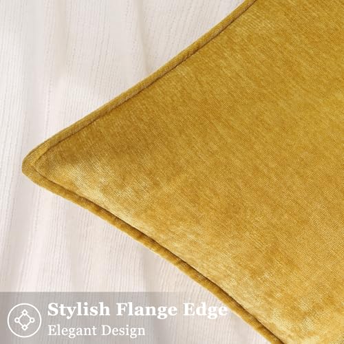 decorUhome Fall Couch Throw Pillow Covers 12x20 Set of 2, Decorative Soft Euro Neutral Chenille Lumbar Pillow Covers with Elegant Design for Sofa Bed Living Room Home Decor, Mineral Yellow