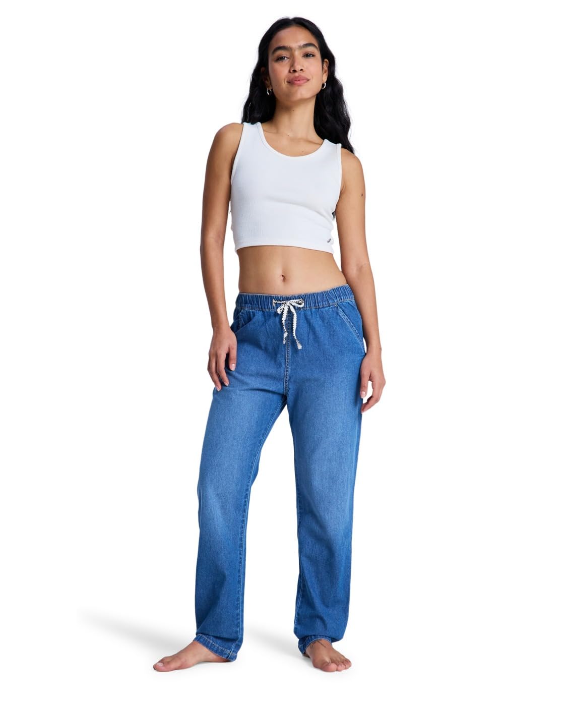 ROXY Slow Swell - Elasticated Relaxed Fit Jeans for Women Elasticated Relaxed Fit Jeans - Medium Blue, M