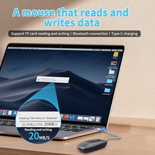Mini ratón Bluetooth 2 en 1 con lector TF SRAYG recargable para ahorrar espacio 3