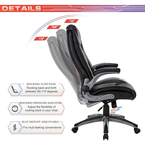 Colamy Office Chair High Back Executive Leather Desk Chair, Ergonomic Flip Arms Adjustable Swivel Thick Padding Home Office - Black #TOP3