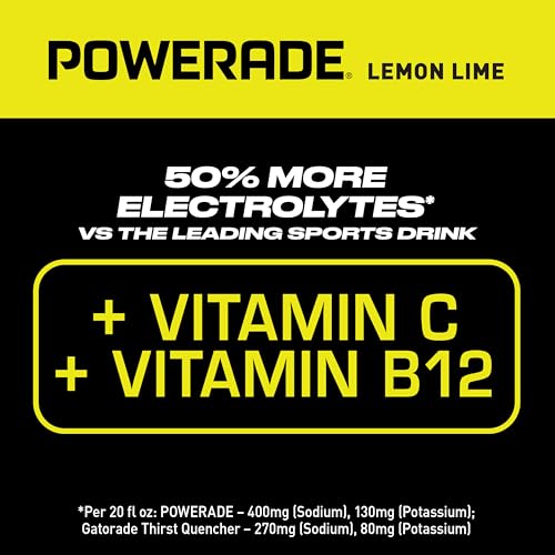 Image of POWERADE Sports Drink, Lemon Lime Electrolyte Drink, 20 Oz (8 Pk) | Sport Beverage Enhanced with Electrolytes | 50% More Electrolytes vs. the Leading Sports Drink (per 12oz serving)*