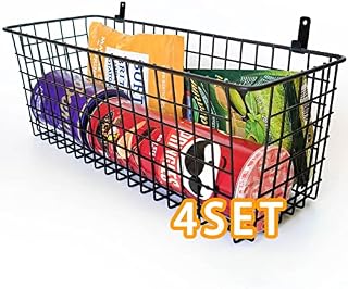 Viloth Wall Basket, 4 Set Extra Large Hanging Baskets for Organizing with Hooks, Rustic Farmhouse Decor, Wall Mount Metal Baskets for Bathroom Office Kitchen Cabinet Storage (Black)