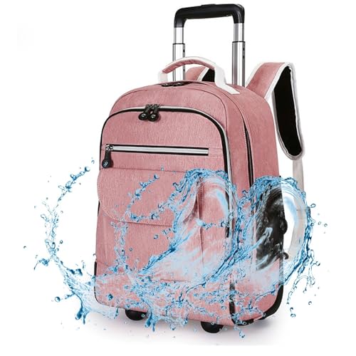 Rolling Backpack with Wheels, Travel Laptop Bag, Multiple Storage Pockets, Hidden Pull Bar(White)2