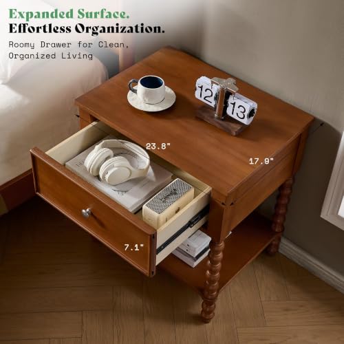 Image of AMERLIFE Solid Wood Night Stand Set of 2, Midcentury Brown Side Table
