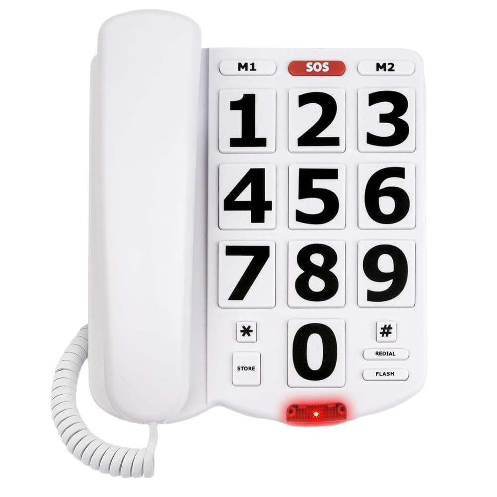 Téléphone à Grosses Touches pour Personnes Âgées, Téléphone Fixe à Domicile, Une Touche pour Téléphone D'Aide pour Les Malentendants