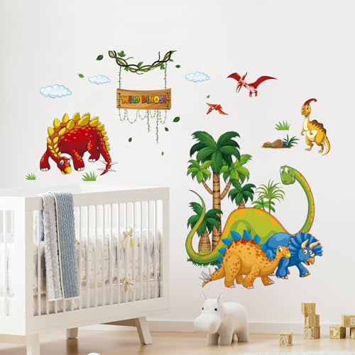 Tanlaby Dinosaur Wall Stickers Cartoon Dino Wall Decal Wild Tree Dino Wall Art Sticker for Boy's Room Kids Baby Nursery Bedroom Playroom Living Room Wall Decor - Image 2