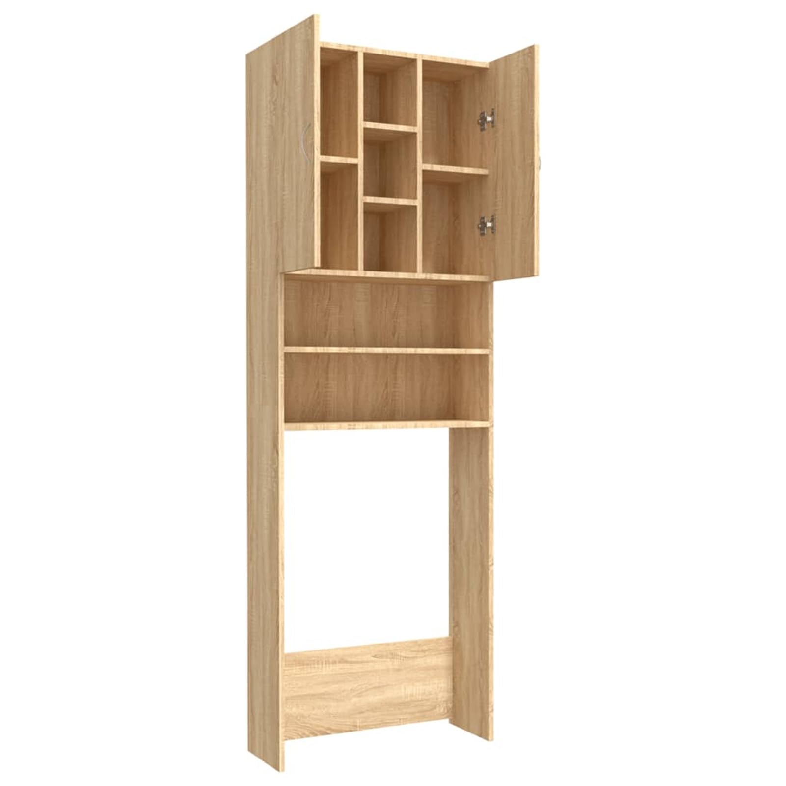 Gecheer Mobile per Lavatrice, con 2 Ante e 9 Scomparti, 64 x 25,5 x 190 cm, in Legno Multistrato, Rovere Sonoma, per Bagno