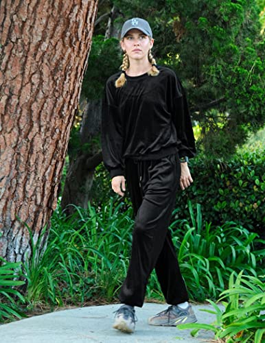 Beyove Velour Tracksuit Women Top And Ankle Length Bottom Casual Suit Plus Size Athleisure Outfits For Women Black Xl #TOP2