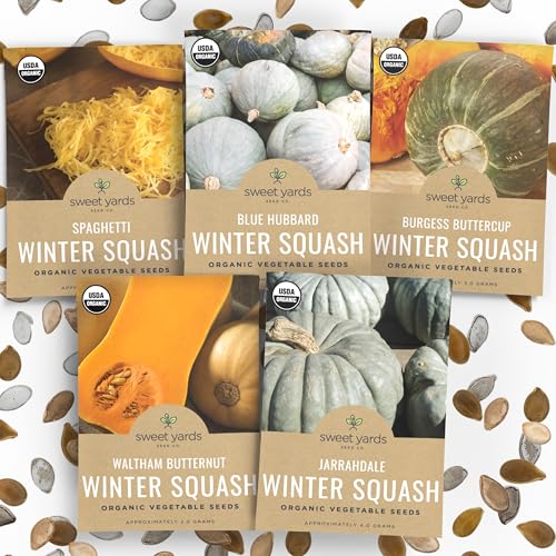 Organic Winter Squash Variety Pack - 5 Individual Packs - 2026 Season - Butternut Squash Spaghetti Squash Jarrahdale Pumpkin Squash & More! For Indoor & Outdoor Planting (Non-GMO Certified Organic)