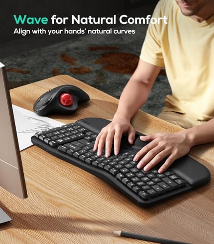 Nulea RT08 Wave Keys Wireless Ergonomic Keyboard with Cushioned Palm Rest, 2.4GHz Ergo Cordless USB Computer Keyboard, Comfortable Natural Typing, for Laptop, Mac, Windows Black - Image 3