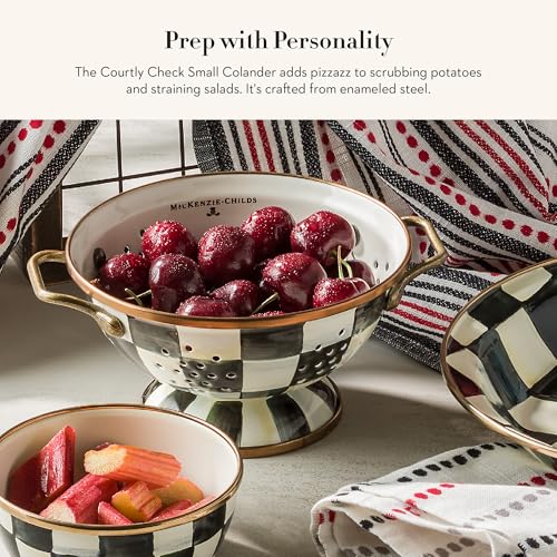 Image of MACKENZIE-CHILDS Enamel Colander, Small, Black-and-White Courtly Check