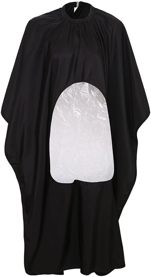 Hair Cutting Gown Cape With Viewing Window Hairdresser Apron Salon Barber Cape (Black)