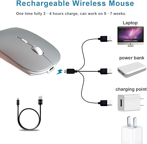 Miniatura 2 de SUNGI Mouse Bluetooth para MaclaptopiPadiPhoneAndroid PC, ratones inalámbricos delgados y recargables compatibles con OSWindowsLinuxTabletMacBook
