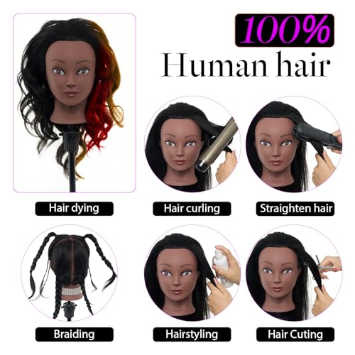 Image of 18 inch 100% Mannequin Head Real Human Hair for Hairdresser | Cosmetology Manikin Doll Head for Hair Styling,Practice Dying, Braiding Curling Training Head with Table Clamp, Black