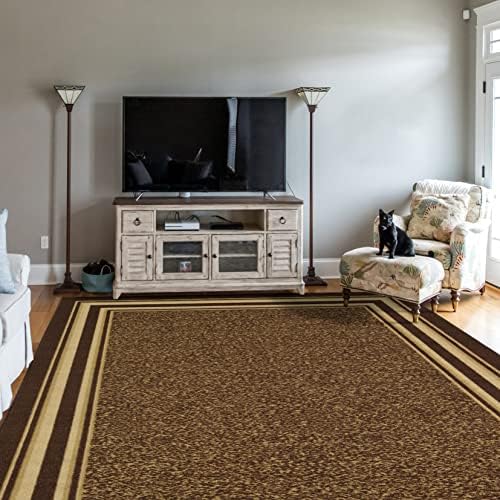 Ottomanson Bordered Brown Ottohome Collection Contemporary, Area Rug-7'10" x 9'10"