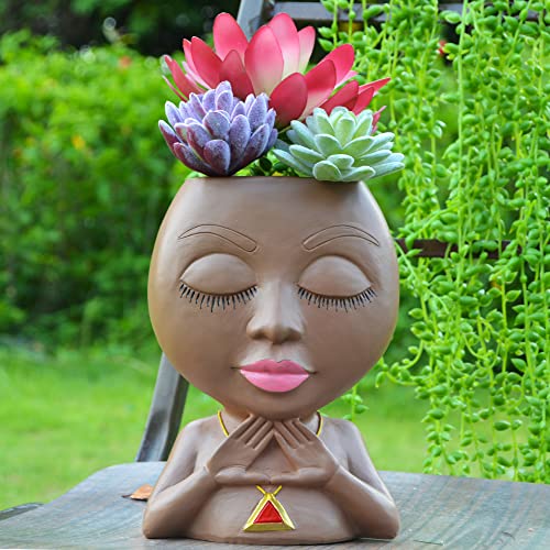 Jytti Face Planter Head Planters Lady Faces Pots, Female Face Flower Pots, Resin Sculpture Plant Pot, Cute Girl Heads Succulent Flowerpot With Drainage Hole For Indoor/Outdoor Plants (7.9 Inches Tall) #TOP3