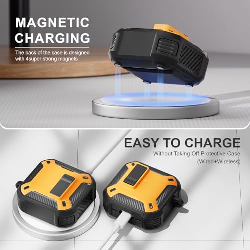 Image of for AirPods 4 Case with Magnetic Secure Lock Clip and Phone Stand, Compatible with Magsafe Charging, with Carabiner&Cleaner kit for Apple iPod 4th Generation Cover(2024) Men Women (Yellow)