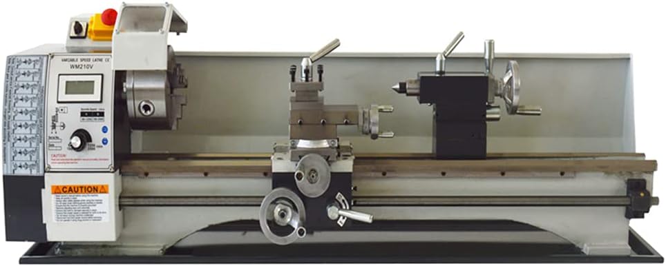 WM210V Metric Precision Metal Lathe 50-2250RPM Brushless Motor Mini Metal Lathe MT5/MT2 Taper Stepless Variable Speeds with 8"×24" Bench 1100W 110V