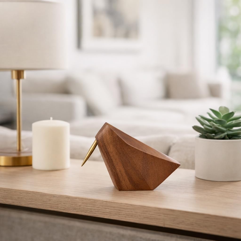 Contemporary Wood Sculpture Accent for Home Decor Styling - Ornaments for Bathroom, Office, Room and Living Room Display - Modern Figurine for Shelf or Coffee Table Arrangement - 6", Brown