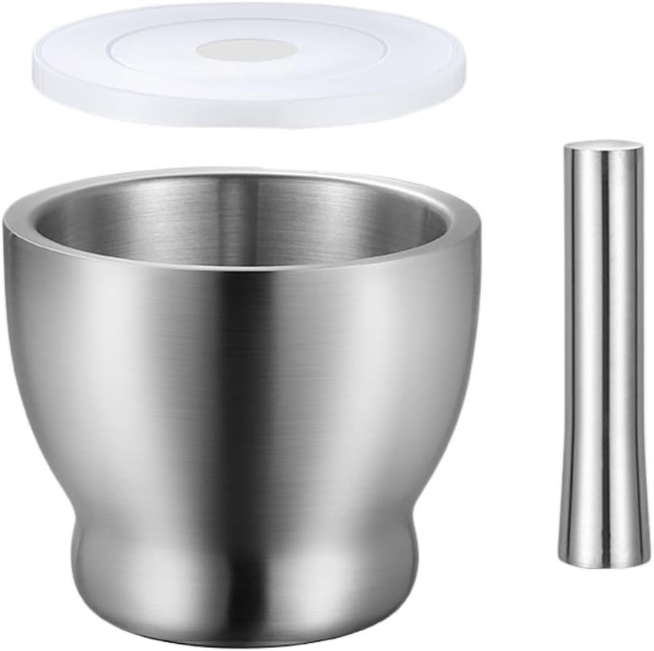 Mortar 18/8 Stainless Steel Spice Grinder Pill Crusher for Crushing Grinding Mortar and Pestle Set with Lid and Anti Slip Base Best for Kitchen Usable Mortar and Pestle Spices Grinding (Size : CH)