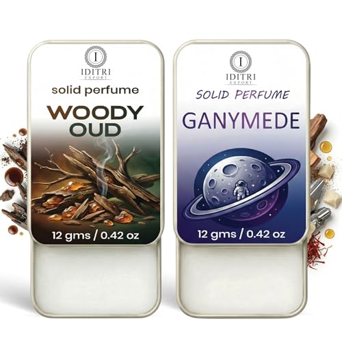 Image of Solid Perfume |Woody oud&Ganymede Alcohol Free Wax Perfume Balm, Long Lasting | Pocket Tin 12g, Pack Of 2| Non Greasy Smooth Glide, Travel Friendly Men And Women