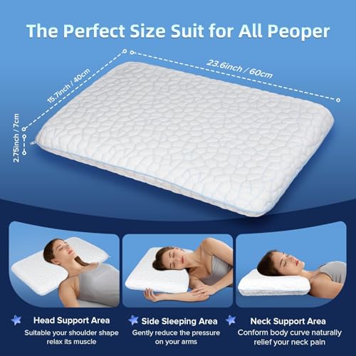 SUPA MODERN Ultra dünne Bauchschläferkissen 40x60 flaches Kissen zum Schlafen, kühlende Kopfkissen flach Orthopädisches Kissen 2,25 inch Höhe, Memory Foam Kissen für Bauchschläfer und Rückenschläfer