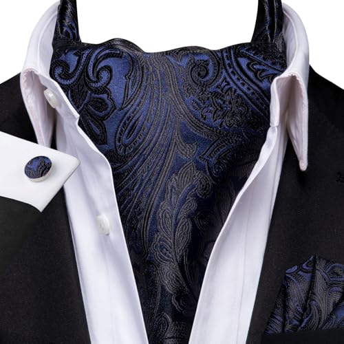 Image of Dubulle Paisley Floral Ascot for Men Self Tie Mens Cravat and Pocket Square Cufflinks Wedding