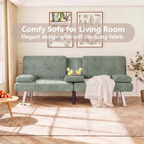 Image of Flamaker Futon Sofa Bed, Modern Corduroy Convertible Folding Futon Set