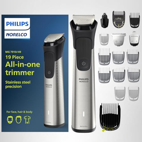 Norelco Philips All-in-One Series 7000 23-Piece Trimmer - Electric Shaver and Clipper for Face, Beard, Head & Body, Self-Sharpening Titanium Blades, 26 Length Settings (0.5-16 mm), MG7970/49