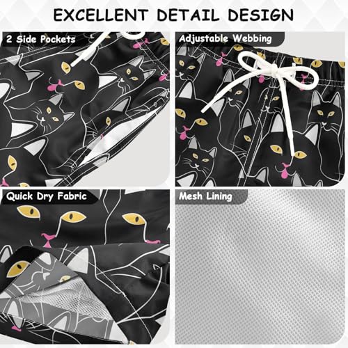 ALAZA Funny Animal Cat Kitten Black Cute Boys Quick Dry Beach Board Shorts Kids Swim Trunks Bathing Suit Swimsuit3