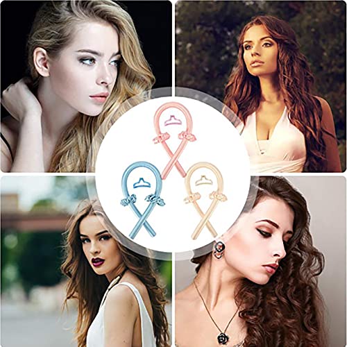 Heatless Hair Curler,No Heat Curls Ribbon With Hair Clips And Scrunchie, Heatless Curling Rod Headband Satin Curling Set, No Heat Hair Wrap Curler Ribbon To Sleep In Overnight(Blue) #TOP1