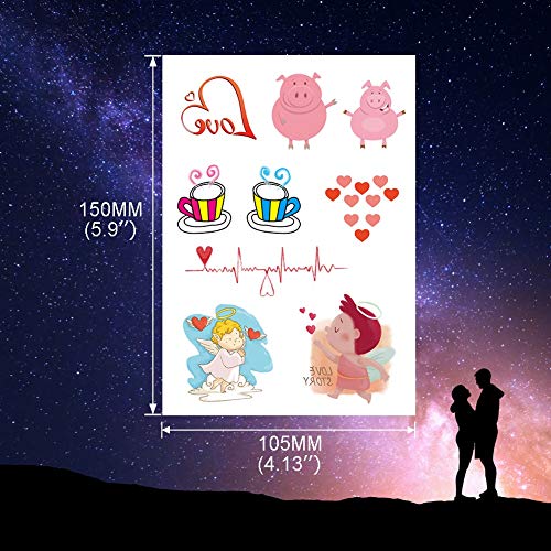 Fanoshon Love Heart Temporary Tattoos For Adults Teens, 10 Sheets Romantic Cartoon Sweet Love Couples Fake Body Tattoo Stickers For Valentine's Day Women Wedding Party Christmas Gift Party Favors #TOP1