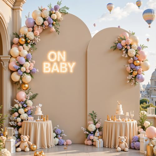 Image of Nude Arch Backdrop Cover for Wedding, 7.2FT 6FT Set of 2 Stretchy Spandex Fitted Arch Stand Cover for Baby Shower, Birthday Party Decor, Chiara Backdrop Cover with Double-Sided Design