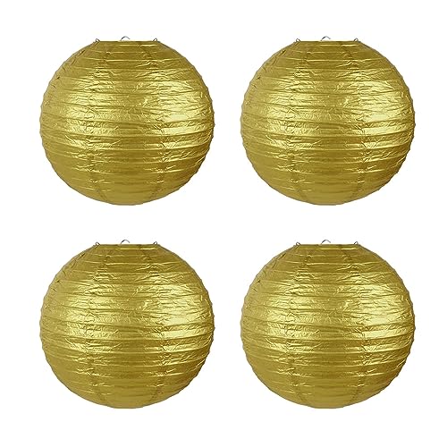 4Pcs Paper Lanterns Paper Lamp Shade Chinese Japanese Hanging Paper Lantern for Home, Party, Wedding, Christmas Decorations (Gold,14 Inch)