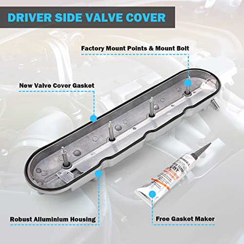 Driver Side Valve Cover With Gaskets - Compatible With 2011-2019 4.8L 5.3L 6.0L 6.2L Chevy Silverado, Suburban, Tahoe, Trailblazer, Gmc Sierra, Yukon, Cadillac Escalade - Replace 12642655 264-969 #TOP5
