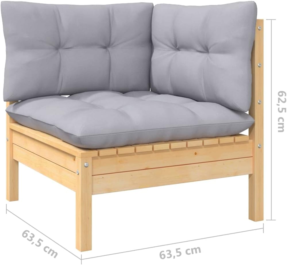 vidaXL Garden Lounge Set Grey Solid Pinewood, 100% Polyester Fabric Small
