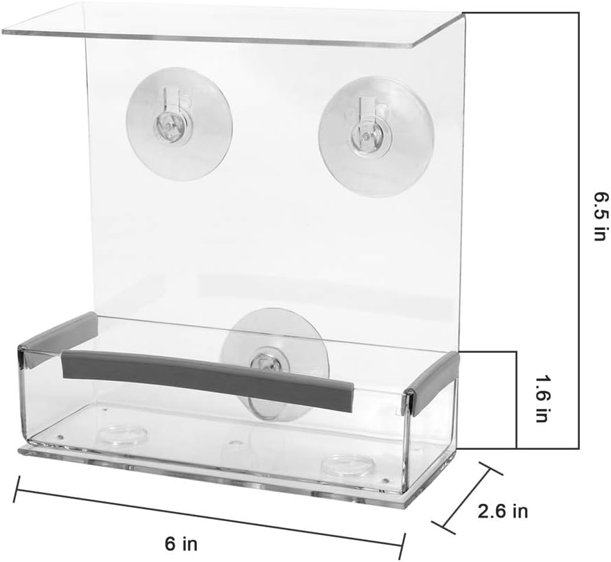 Window Bird Feeder with Strong Suction Cups, Kitchen Window Bird Feeder Acrylic Hanging Bird Feeder Outdoor Suction Bird House for Outside Wild Birds Cardinal, Blue Jay, Finche, Chickadee (Flat Roof)