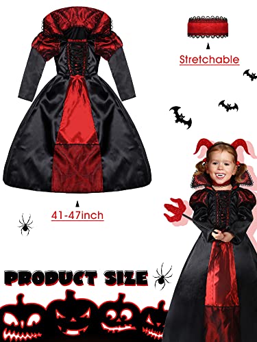 4 Pcs Girls Vampire Halloween Costumes Set, Halloween Victorian Horns Headband And Devil Fork Vampire Fangs Teeth For Halloween Cosplay Dress Up Accessories, 41-47 Inch #TOP2