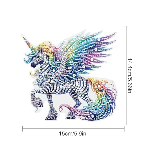 Image of AiYuanzsh Unicorn Horse Diamond Painting Hanging Kit, 5D Special Shaped Rhinestones Acrylic Suncatcher DIY Diamond Art Kit for Adults, Rainbow Wings Ornament for Wall, Window, or Garden Decor
