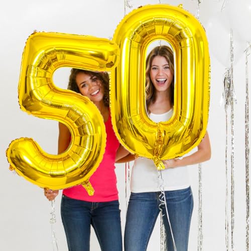 Image of Gold Number Balloons Birthday Balloons - Giant Gold Number 50 Balloon 40 inch, Numbers Balloon 10th Birthday Decorations, Gold Party Supplies for Women Men