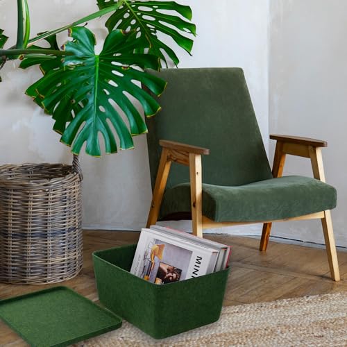 Image of Welaxy felt tray Lid for Storage Bins Drawer Organizer bin cap of box for junk stuff stationery makeup jewelry closet bathroom minimalist lifestyle (Forest Green Lid, M)