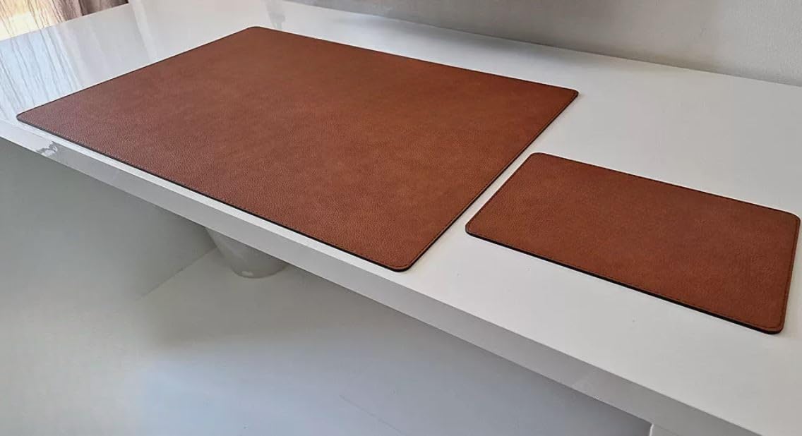 PM Schreibtischunterlage Just Leder mit Mauspad in 3 Grössen und in 7 Farben (Cognac Braun, 70cm x 50cm)