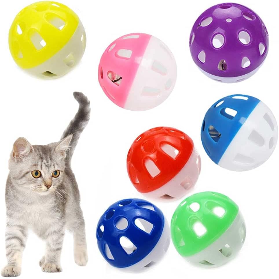 VOVIGGOL 12PCS 4CM Cat Toy Ball with Bell, Pet Toy Cat Bell Ball Cat Toy with Bell Cat Jingle Balls for Cats Kitten, Plastic Cat Toys Jingle Balls Pounce Chase Rattle Ball Toys Random Color