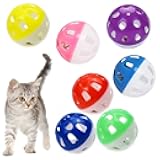 12PCS 4CM Cat Toy Ball with Bell, Pet Ball Kitten Toy with Bell Cat Jingle Balls for Cats Kitten, Plastic Jingle Balls Pounce Chase Rattle Toys, Random Color