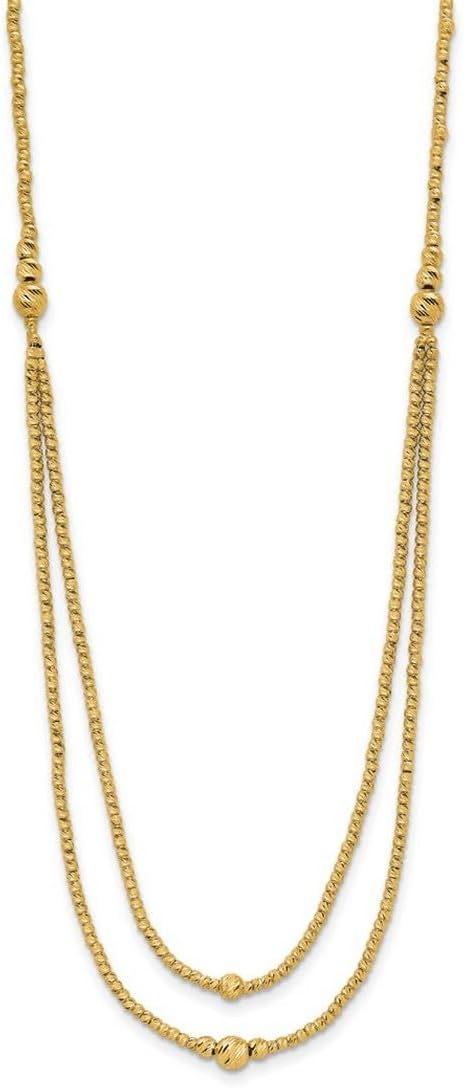 JewelryWeb 3.88mm 10k Solid Yellow Gold Polished and Sparkle-Cut Beads 2-strand Necklace 18 Inch Strand Necklace for Women