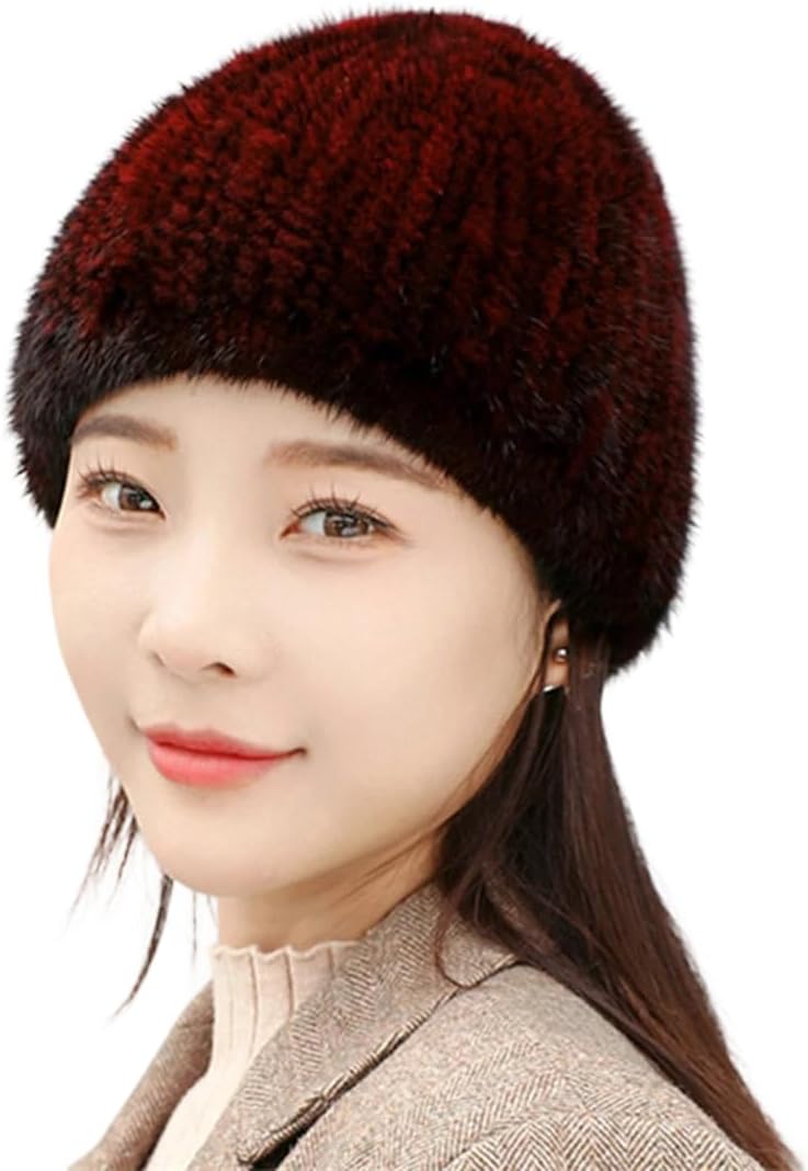 Women Winter Hat Real Mink Hair Cap Girls Double-Sided Knitted Skullies Beanies Skiing Outdoor Warm Elastic