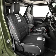 EKR Wrangler Seat Covers Custom Fit for Jeep Wrangler4 Door 2024 2025 2026,Rear Split Seat W/Armrest,Front &Rear Leather Car Seat Cover for Trucks-Faux LeatherBlack with White Piping