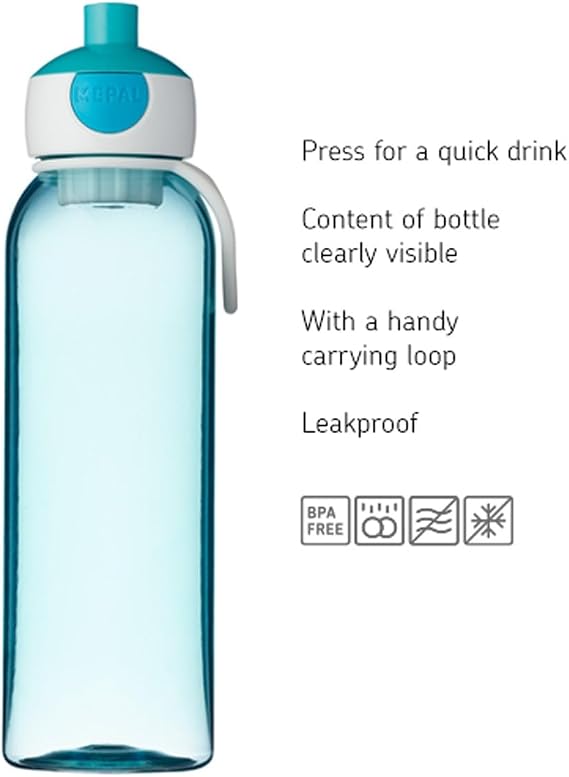 Mepal - Pop-Up Campus water bottle, leak-proof beverage bottle for school and travel, clear cup, BPA-free and dishwasher safe, 500ml, green