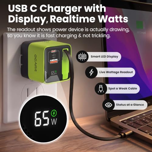 GEARit 65W GaN Charger with Retractable Cable, USB C Fast Charging Block - image 6