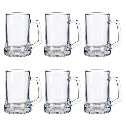 Vivalto Set de 6 Jarras de Cerveza con asa, Jarra Cerveza Tradicional Reino Unido y USA, Jarra de Cristal 380 ml.